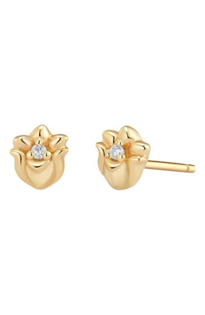 Made By Mary Cubic Zirconia Birthstone Flower Stud Earrings In Gold