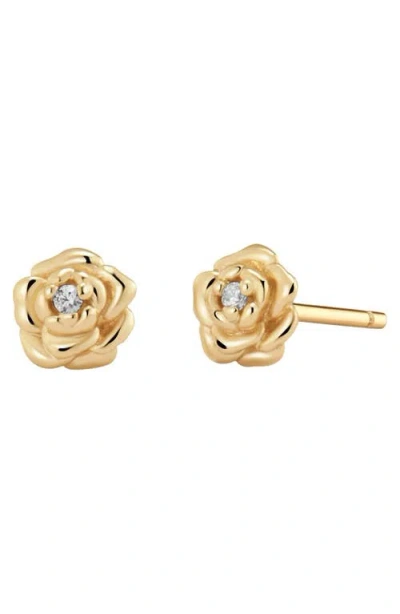 Made By Mary Cz Birth Flower Stud Earrings In Gold