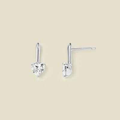Made By Mary Cz Heart Drop Stud Earrings In Metallic