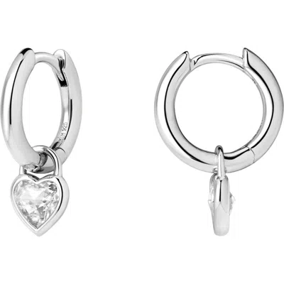 Made By Mary Cz Heart Huggie Hoop Earring In Metallic