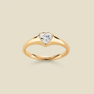 Made By Mary Cz Heart Signet Ring In Pattern