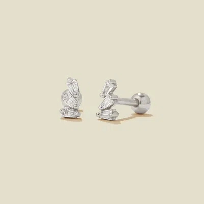 Made By Mary Cz Triple Baguette Stud Earrings In Metallic