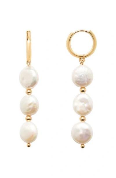 Made By Mary Laurel Pearl Drop Hoop Earrings In Gold
