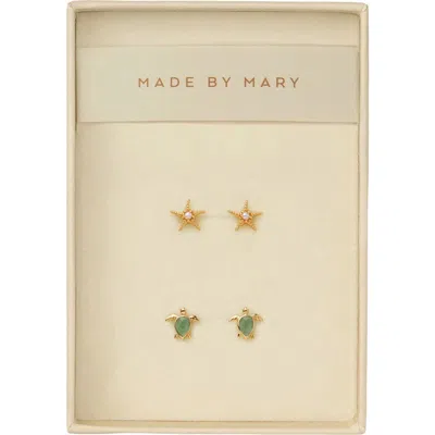 Made By Mary Low Tide Turtle Stud Earrings Set In Gold