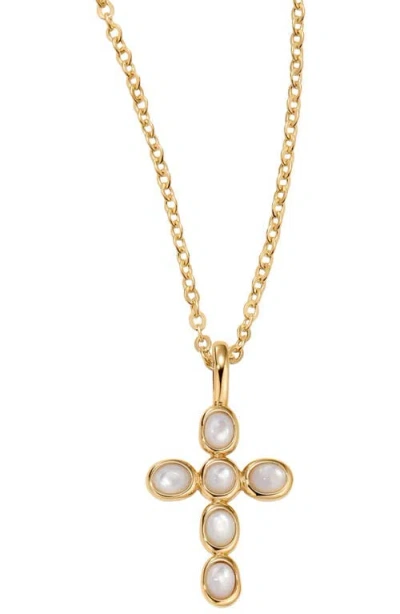Made By Mary Mother Of Pearl Cross Charm Necklace In Gold