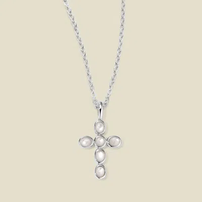 Made By Mary Mother Of Pearl Cross Charm Necklace In Metallic