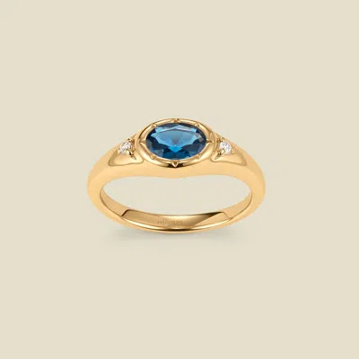 Made By Mary Oval Birthstone Signet Ring In Blue