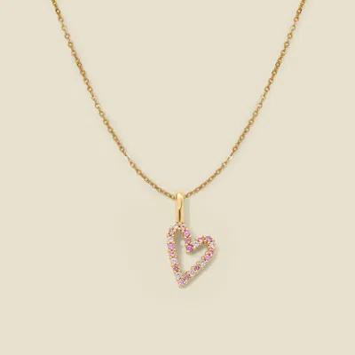 Made By Mary Pink Cz Heart Charm Necklace In Gold