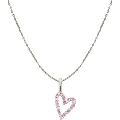 Made By Mary Pink Cz Heart Charm Necklace In Metallic