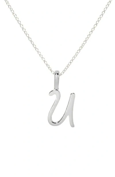 Made By Mary Script Initial Charm Necklace In Silver - U
