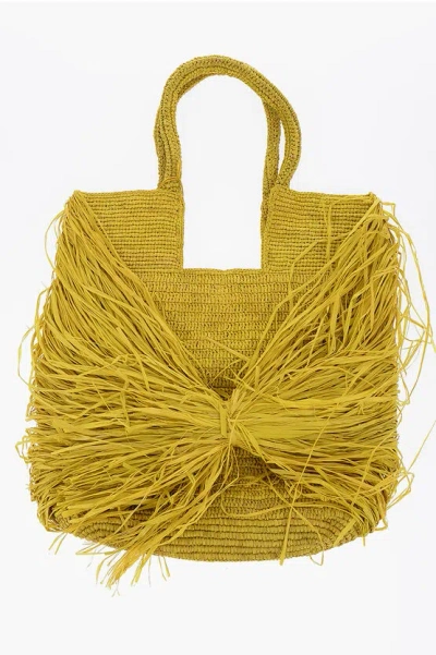 Made For A Woman Raffia Kifafa Shoulder Bag With Fringes In Green