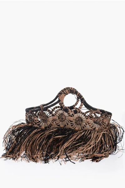 Made For A Woman Two-tone Raffia Hand Bag In Neutral