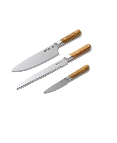 Made In 3-pc. Chef, Paring & Bread Knife Set In Brown