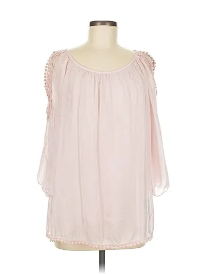 Pre-owned Made In Italy 3/4 Sleeve Silk Top Pink Cold Shoulder Neckline Tops