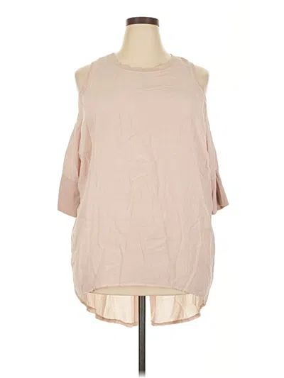 Pre-owned Made In Italy 3/4 Sleeve Top Tan Cold Shoulder Neckline Tops