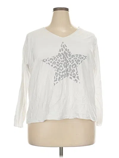 Pre-owned Made In Italy 3/4 Sleeve Top White Stars Pattern Scoop Neck Tops