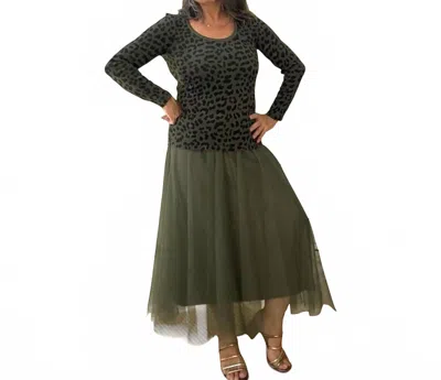 Made In Italy Amelie Tulle Skirt In Military Green