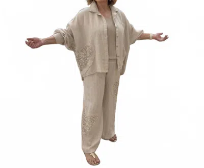 Made In Italy Amore Wide Leg Linen Pants In Beige In Brown