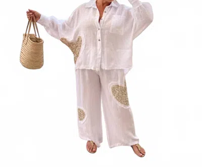 Made In Italy Amore Wide Leg Linen Pants In White In Neutral