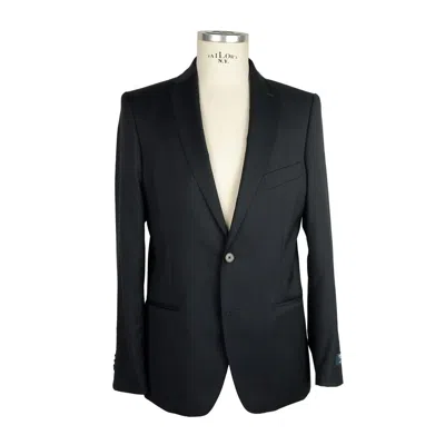 Made In Italy Black Wool Two-piece Men's Suit