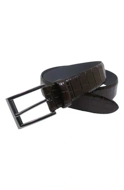 Made In Italy By Boconi Croc Embossed Leather Belt In Brown