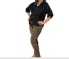 Made In Italy Chic Leopard Print Italian Magic Pants In Dark Olive In Multi