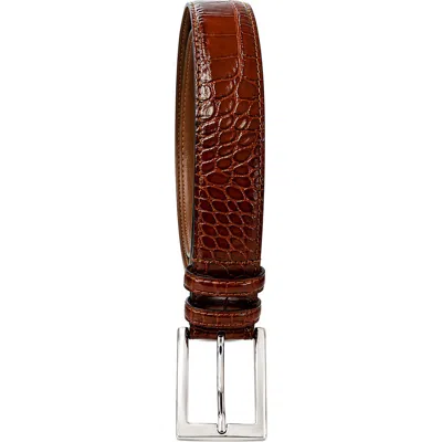 Made In Italy Croc Embossed Leather Belt In Brown