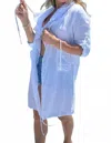 Made In Italy Drawstring Linen Coverup Jacket In White In Blue