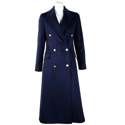 Pre-owned Made In Italy Elegant Double-breasted Gold Button Wool Coat In Blue