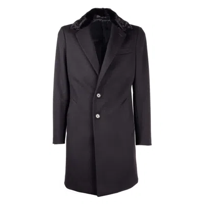 Made In Italy Elegant Virgin Wool Coat With Mink Fur Men's Collar In Black