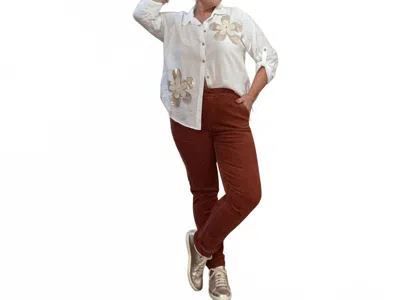 Made In Italy Fine Corduroy Italian Magic Pants In Rust In Burgundy