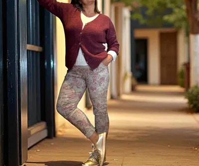 Made In Italy Floral Fusion Italian Slim Fit Pants In Soft Pink / Beige In Gray