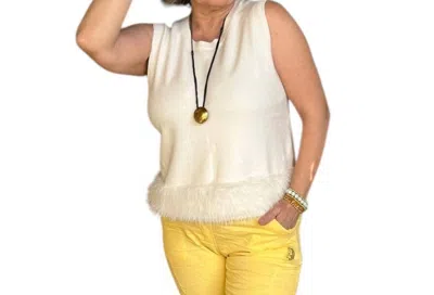 Made In Italy Fringed Sleeveless Sweater Top In Beige In White