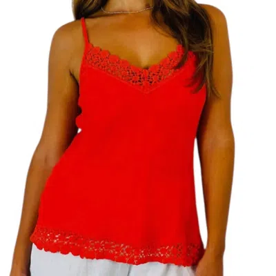 Made In Italy Grace Linen Lace Tank In Orange In Red