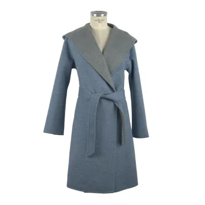 Made In Italy Italian Elegance Two-tone Wool Coat With Hood In Blue