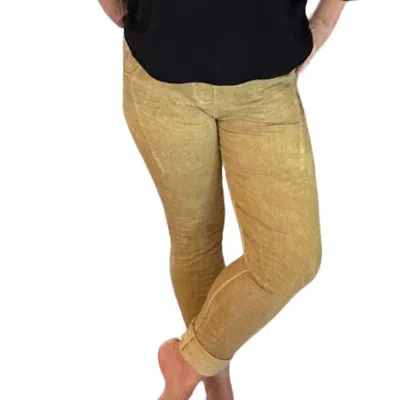 Made In Italy Italian Magic Pants In Mustard Mineral Washed In Multi