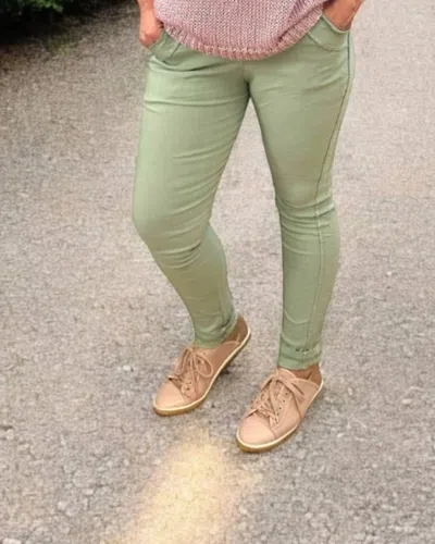 Made In Italy Italian Magic Pants With A Subtle Chic Glam Side Panel In Sage Green