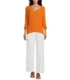 Made In Italy Lightweight Knitted 3/4 Sleeve Top In Orange In Orange