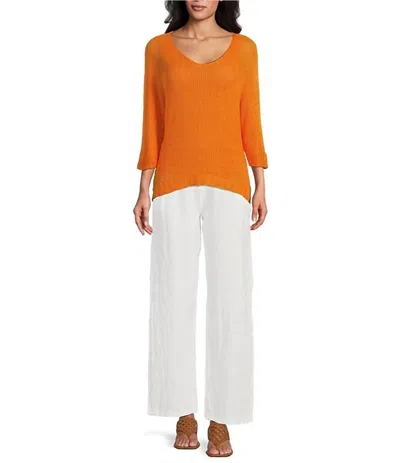 Made In Italy Lightweight Knitted 3/4 Sleeve Top In Orange