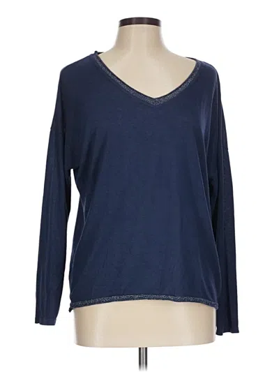 Pre-owned Made In Italy Long Sleeve Top Blue V-neck Tops