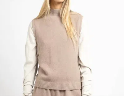 Made In Italy Maxine High Neck Sleeveless Sweater In Taupe In Neutral