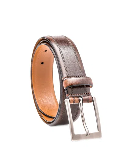 Made In Italy Brogue Leather Belt In Brown