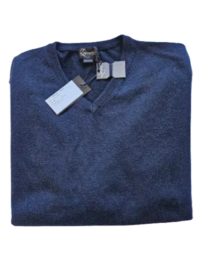 Pre-owned Made In Italy Men's V-neck Sweater In Loro Piana Premium Cashmere M 2xl In Blue