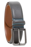 Made In Italy Saffiano Leather Belt In Grey