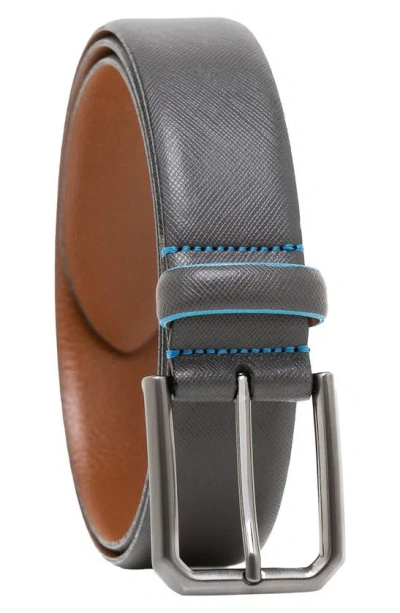Made In Italy Saffiano Leather Belt In Grey