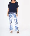 Made In Italy Short Sleeve Woven Top In Navy In Blue