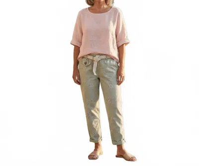 Made In Italy Softly Floral Tulip Cut Italian Magic Pants In Green In Brown