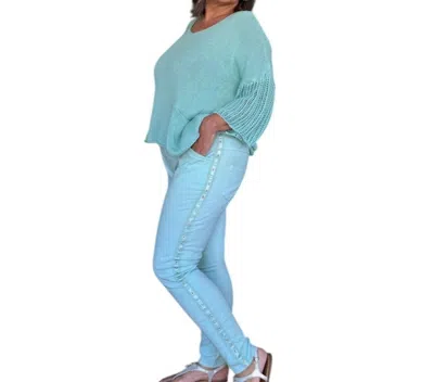 Made In Italy Studs & Diamante Italian Magic Pants In Aqua In Blue