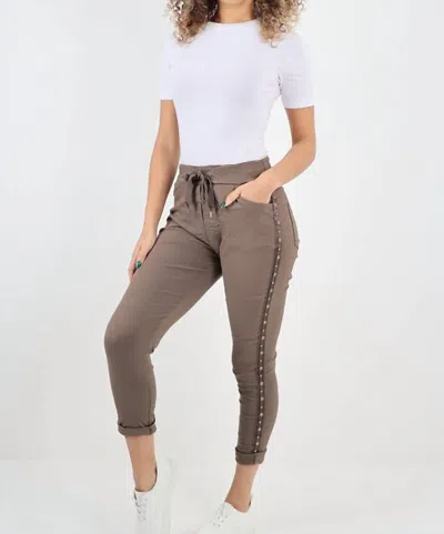 Made In Italy Studs & Diamante Italian Magic Pants In Mocha In Brown