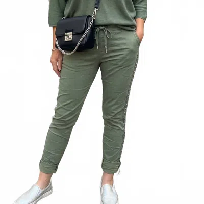 Made In Italy Studs And Diamante Italian Magic Pants In Olive Green
